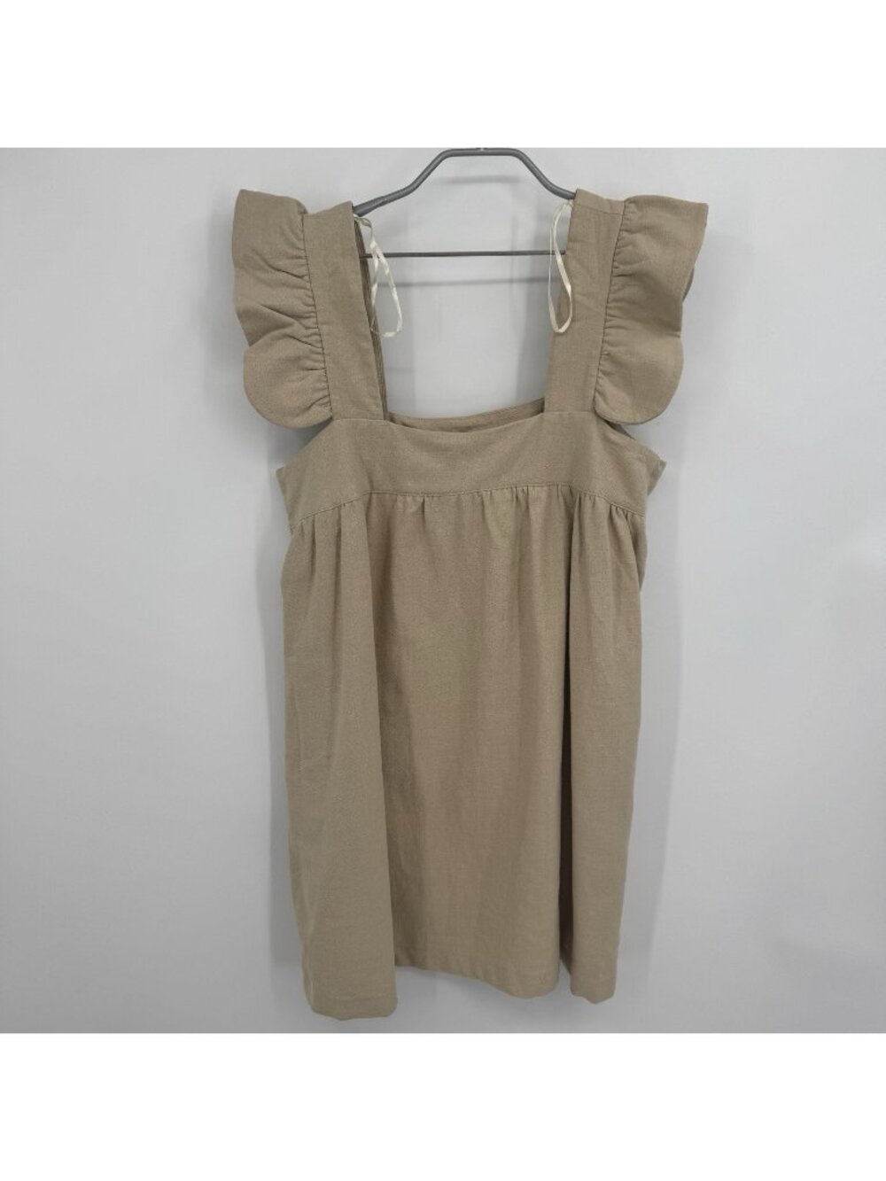 Pomander Place by Tuckernuck Tan Hazel Flutter Sleeve Dress sz M Linen-Viscose